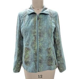 Dialogue Turquoise &  Lime Green Faux Snakeskin Jacket Gorgeous Color Sz M